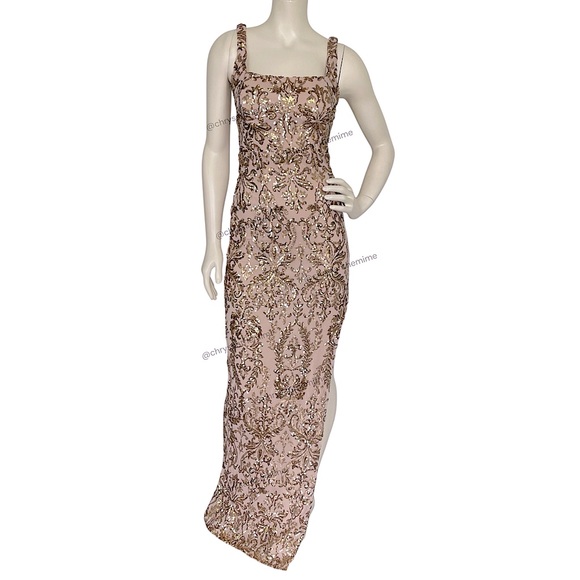 NWT • Formal Gold Sequin Side Slit Dress - Picture 1 of 16